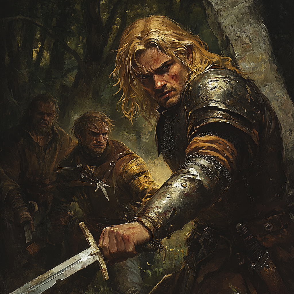 Armored warrior facing ambush