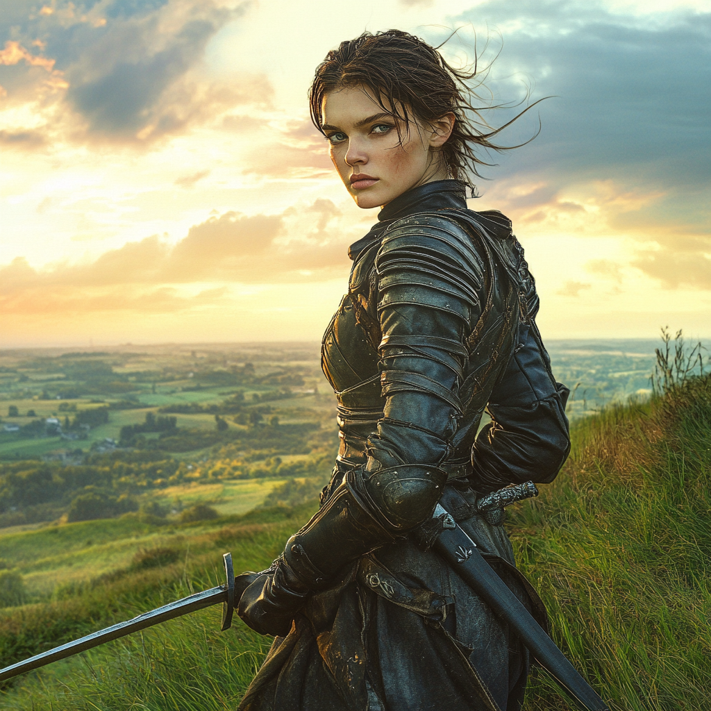 Warrior woman at sunset