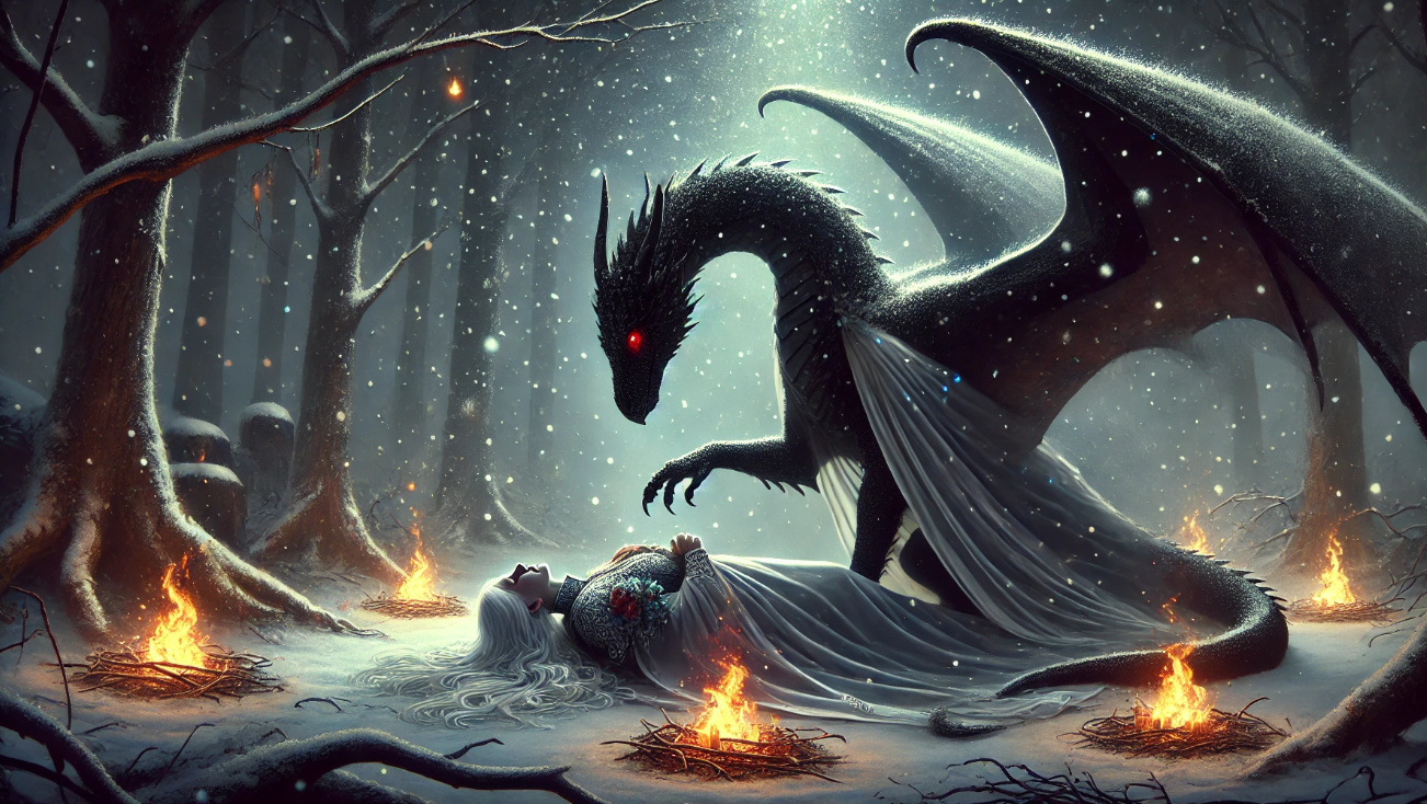 Dragon mourning fallen companion.

