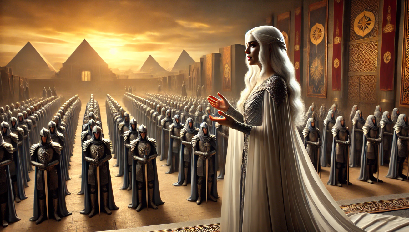 Queen leads armored army. 