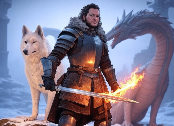 Knight wolf dragon fire