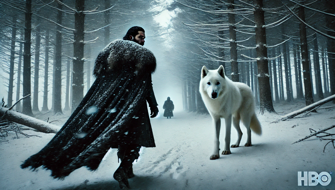 Man and wolf snow

