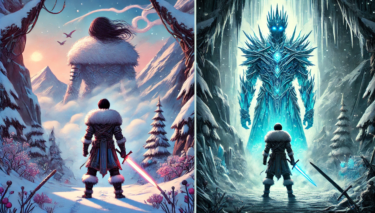 Warrior faces mythical titans

