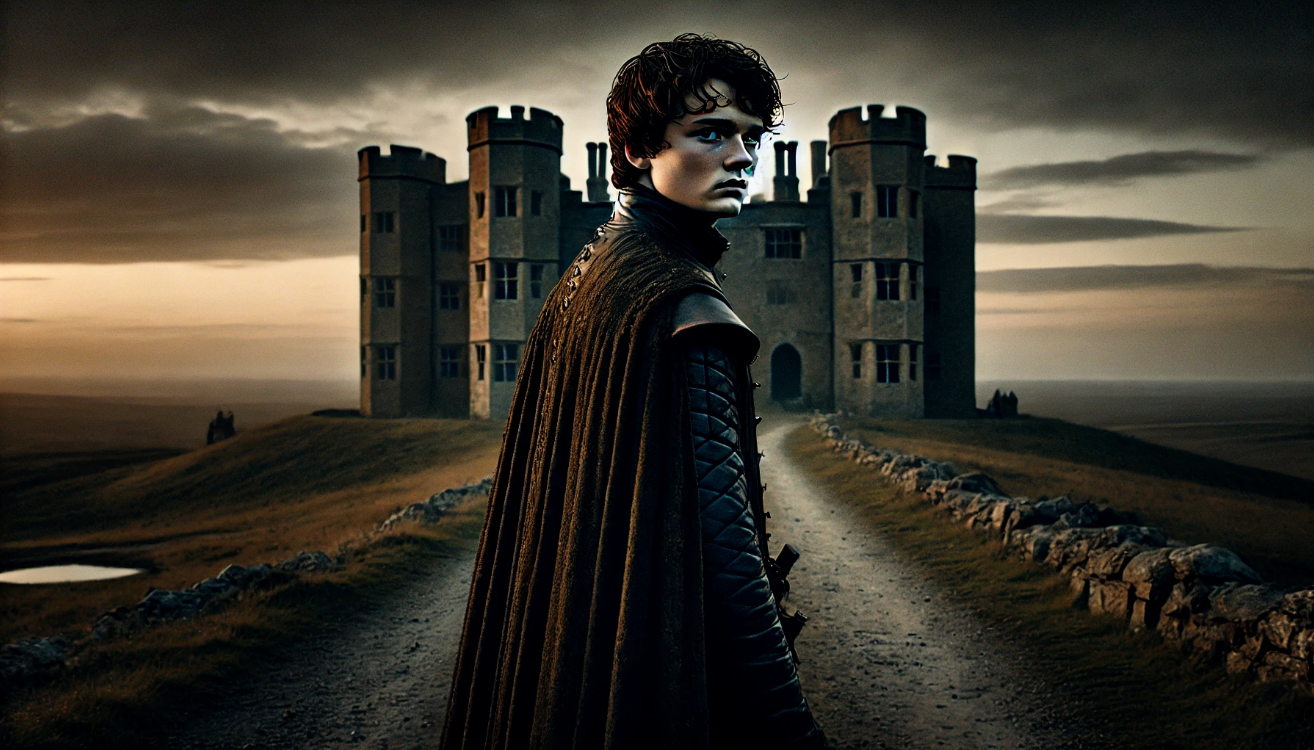 Young knight before castle

