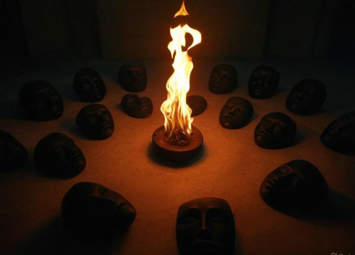 Fire pit masked faces circle