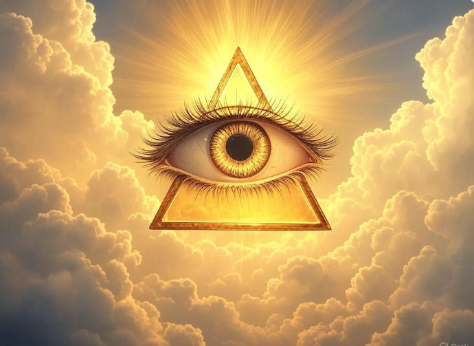 Eye triangle glowing clouds