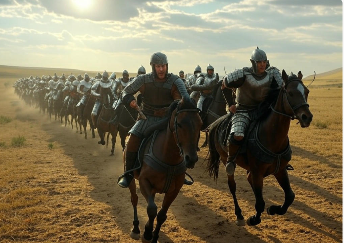 Armored cavalry charging forward