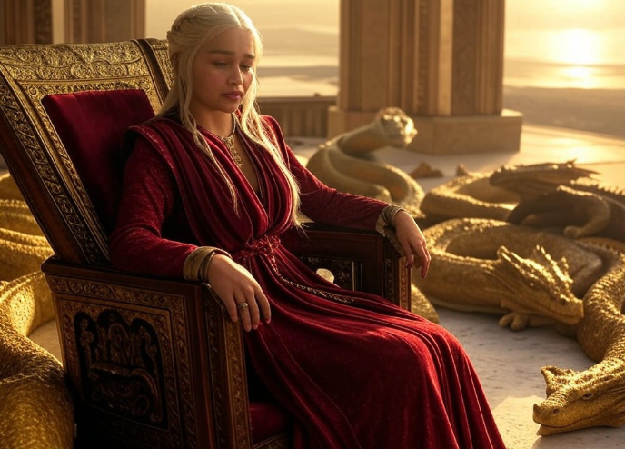 Queen throne dragons sunset