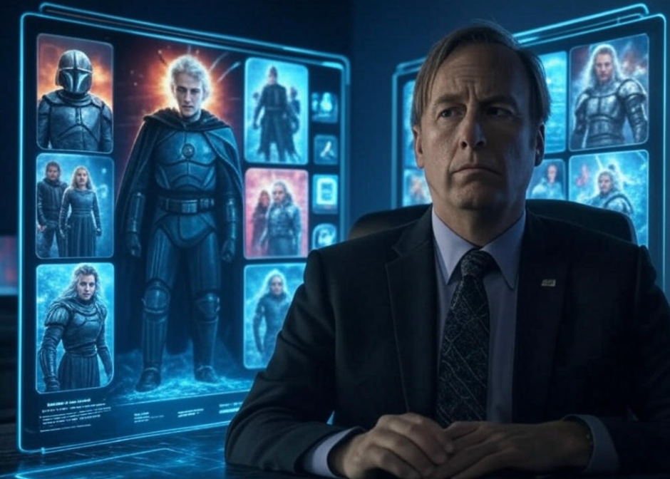Futuristic holograms and businessman.

