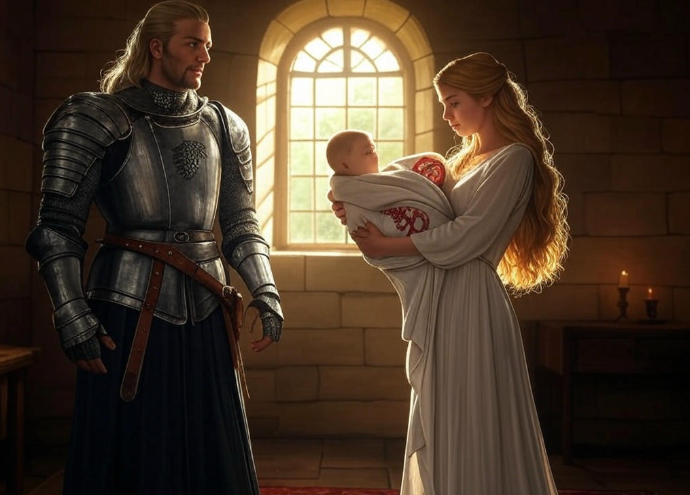 Knight woman baby sunlight

