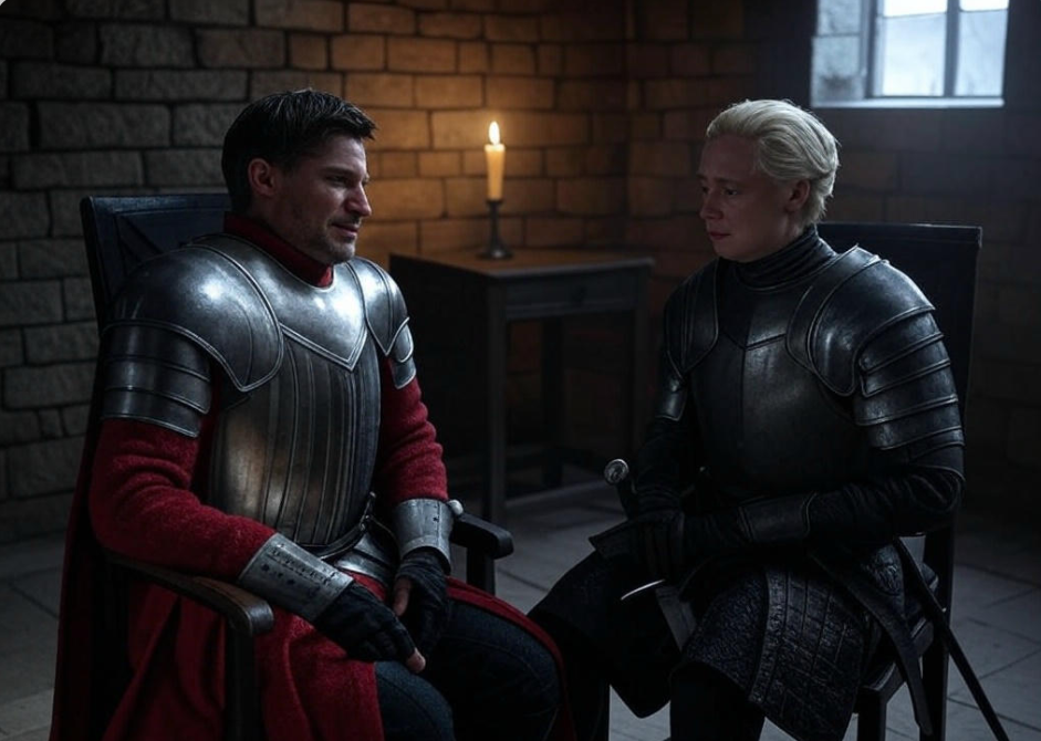 Two armored knights candlelit room