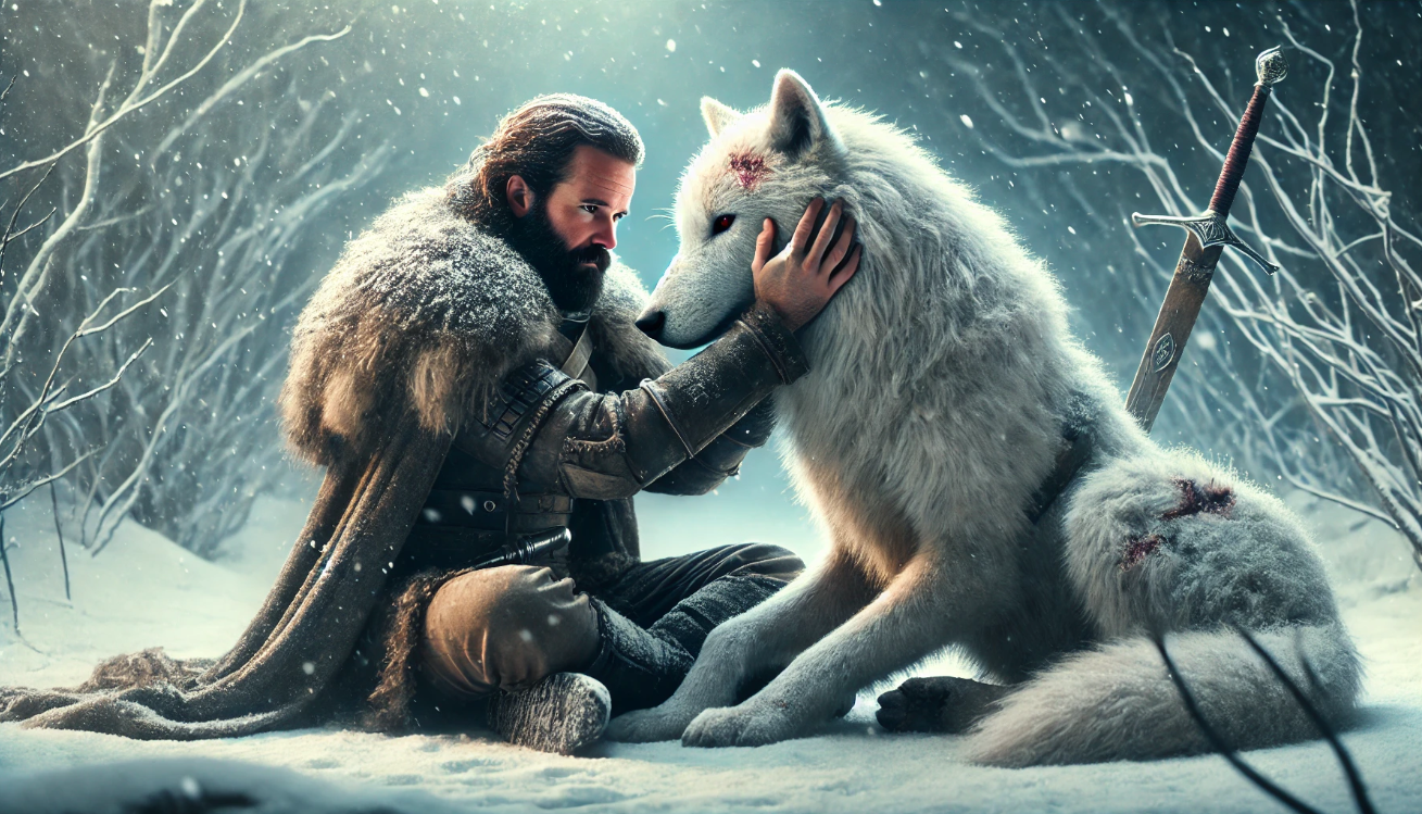 Wounded wolf comforted companion


