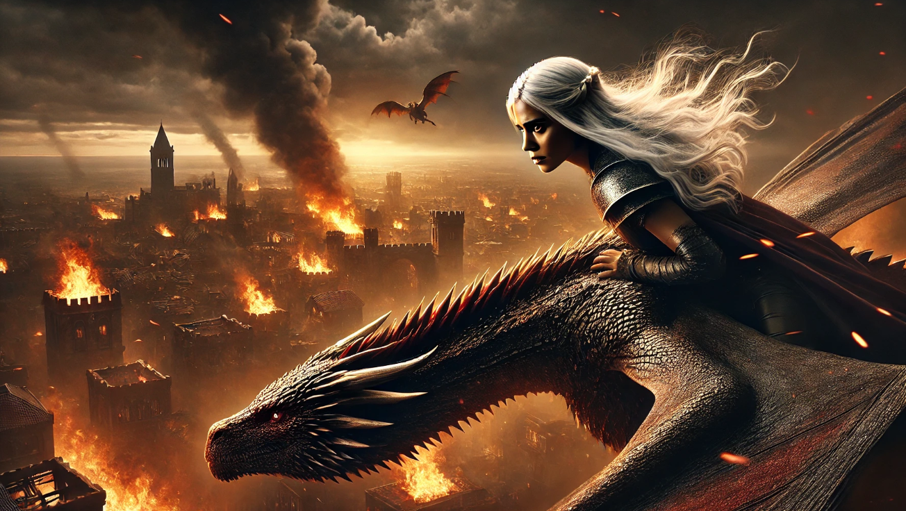"Woman riding fierce dragon"

