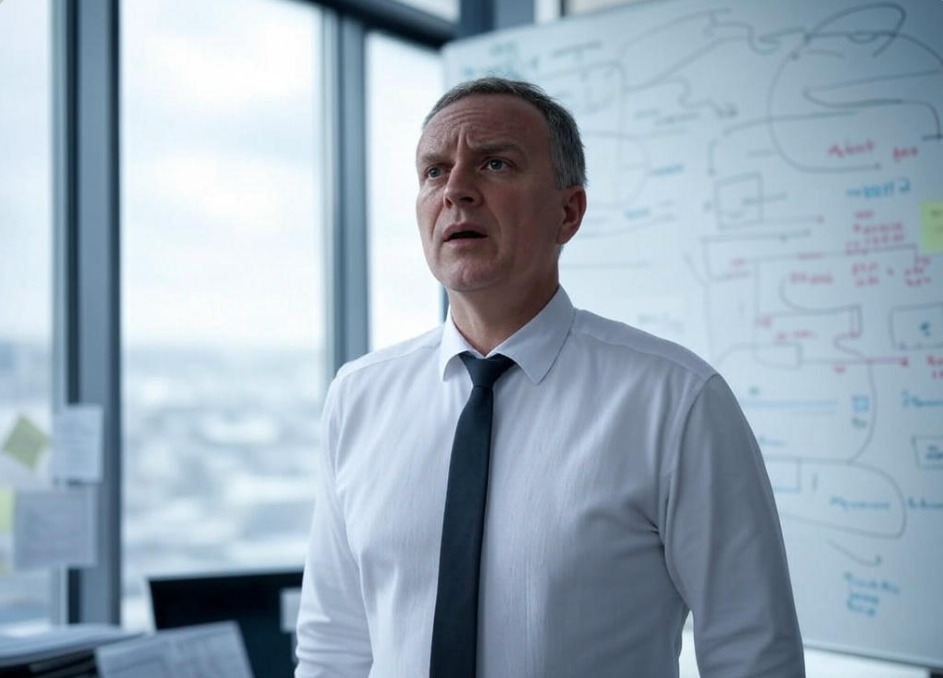 Worried man in office.

