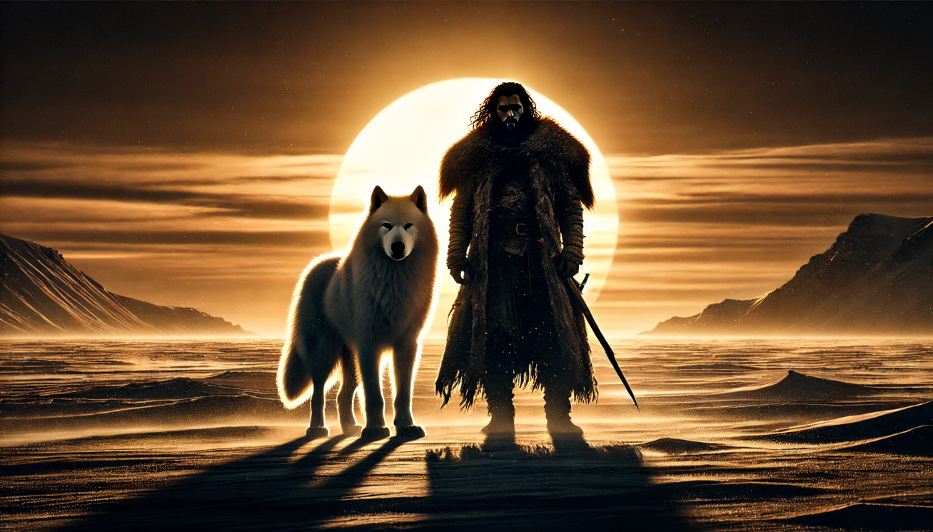 Warrior and wolf silhouette

