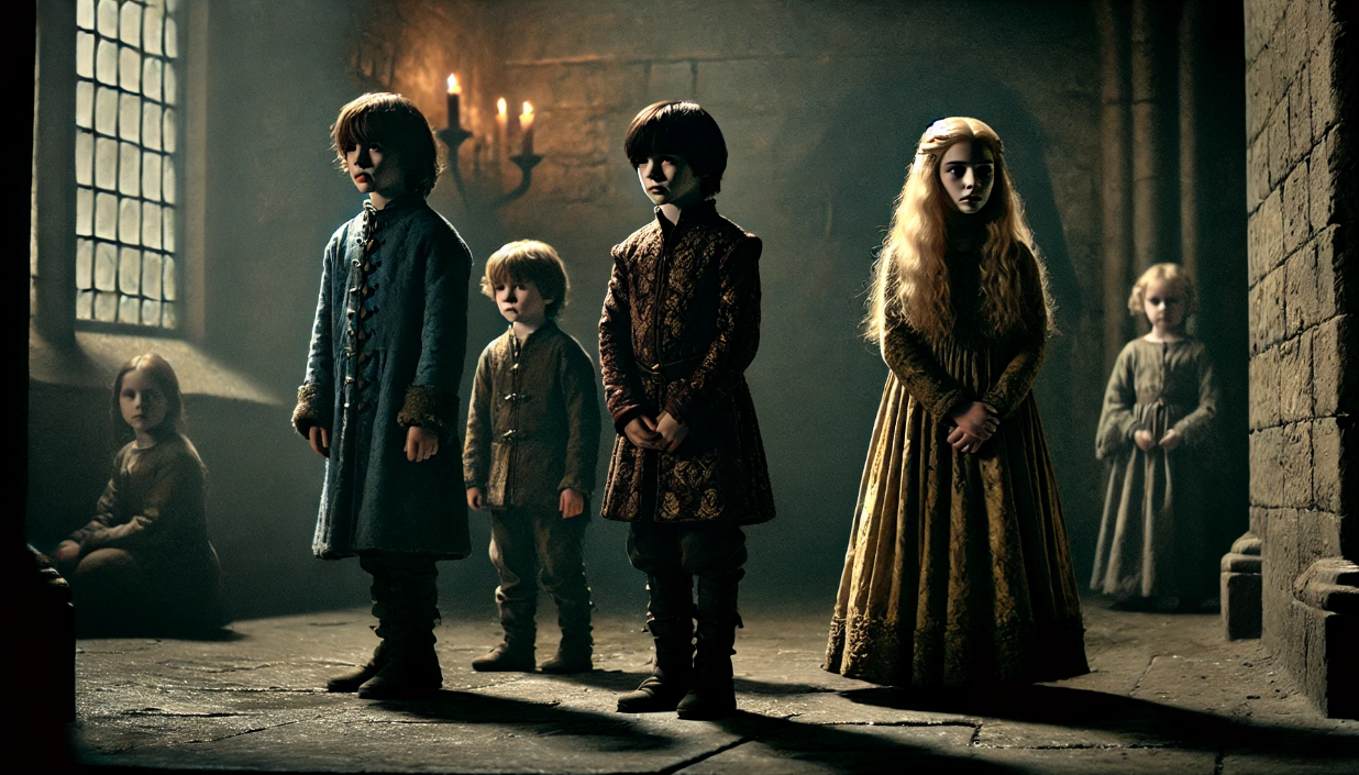 Medieval children in shadows