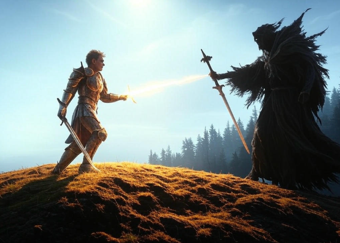 Knight battling dark figure