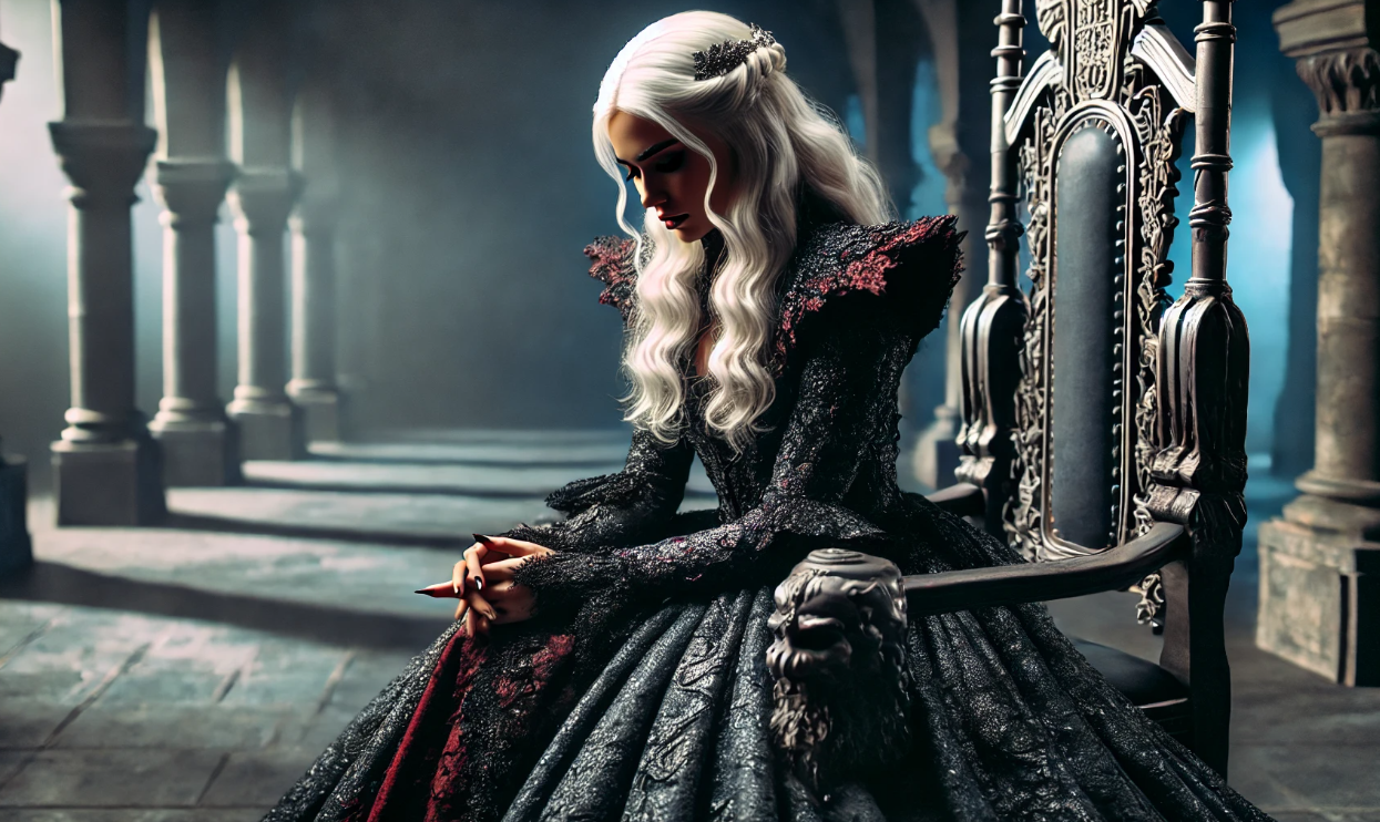 "Regal woman on throne"

