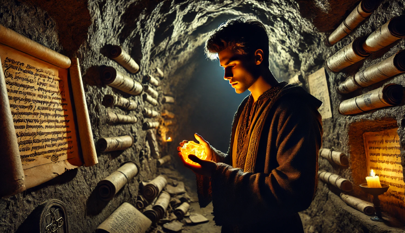 Young wizard with glowing orb