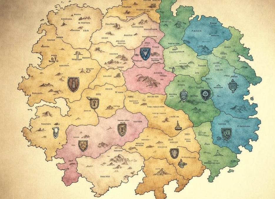 Medieval map regions shields
