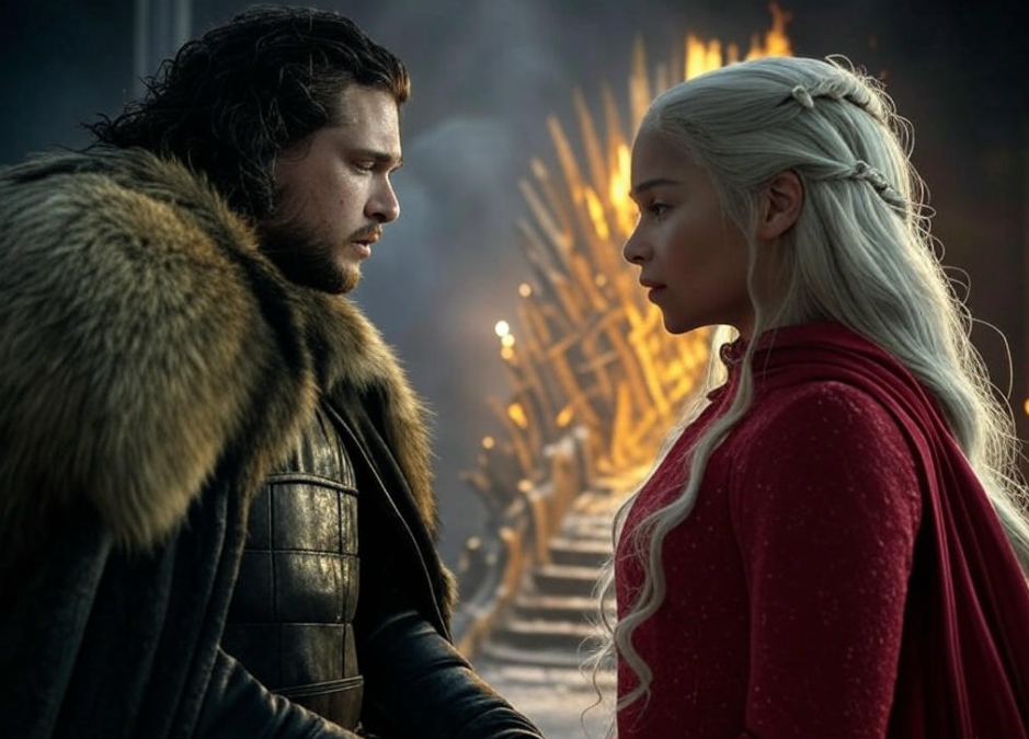 "Couple near burning throne"

