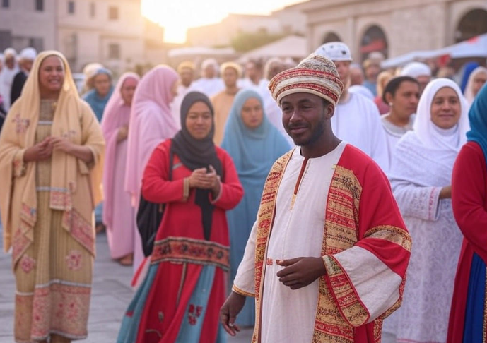 Colorful traditional festival crowd