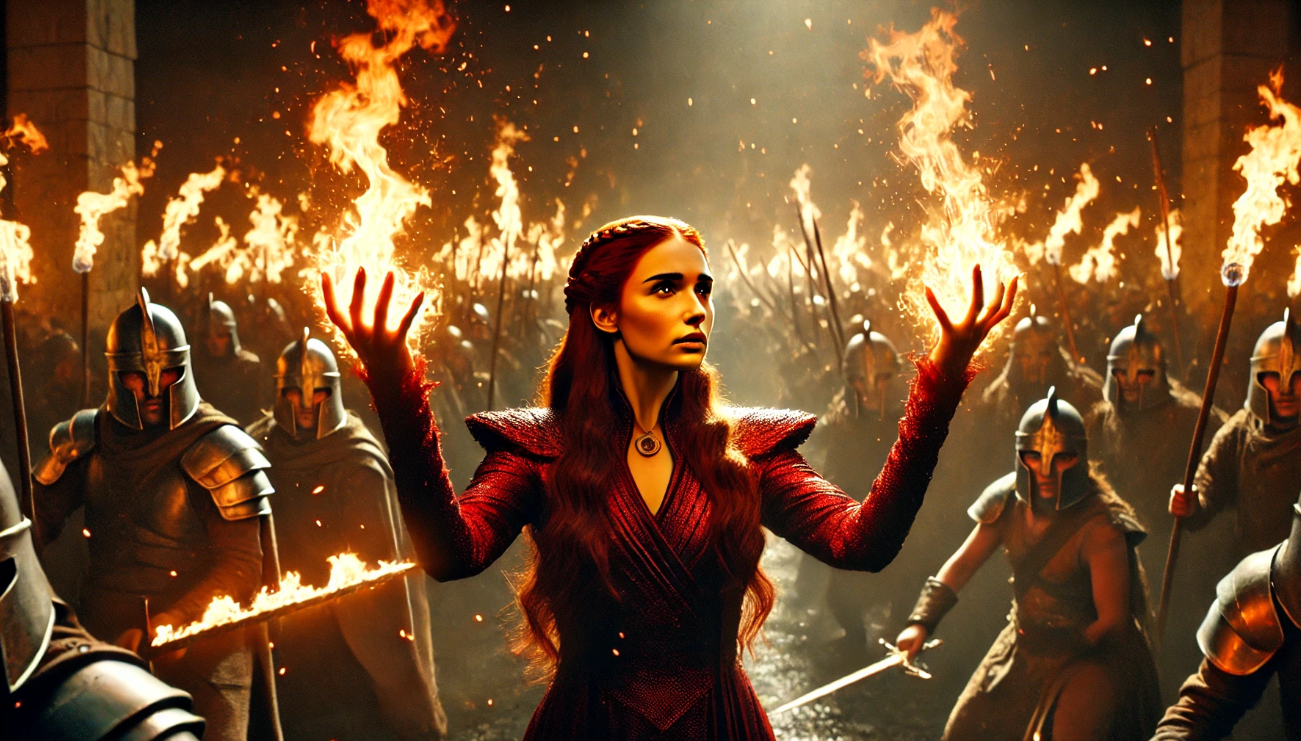 Red robed woman warriors fire