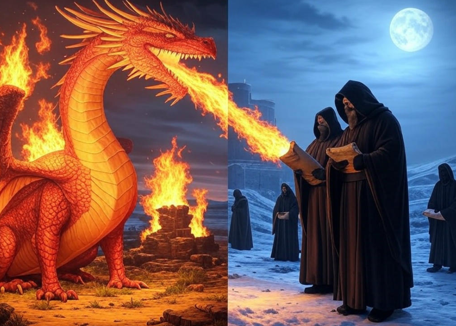 Dragon breathes fire scroll.

