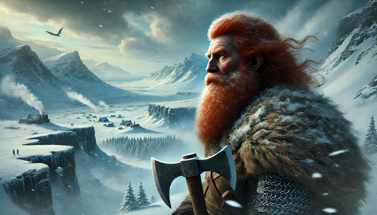 "Wildling overlooks snowy valley.