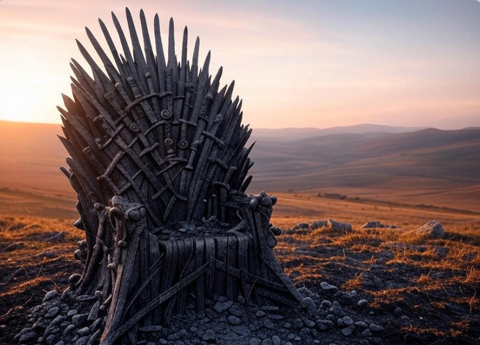 "Throne in open landscape"

