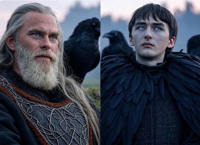 Two people ravens medieval setting
