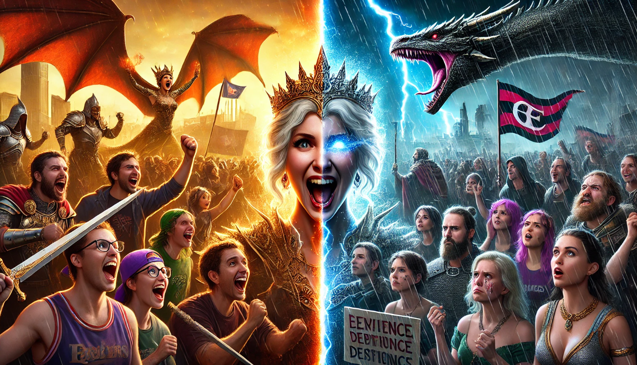 "Divided fantasy world clash"

