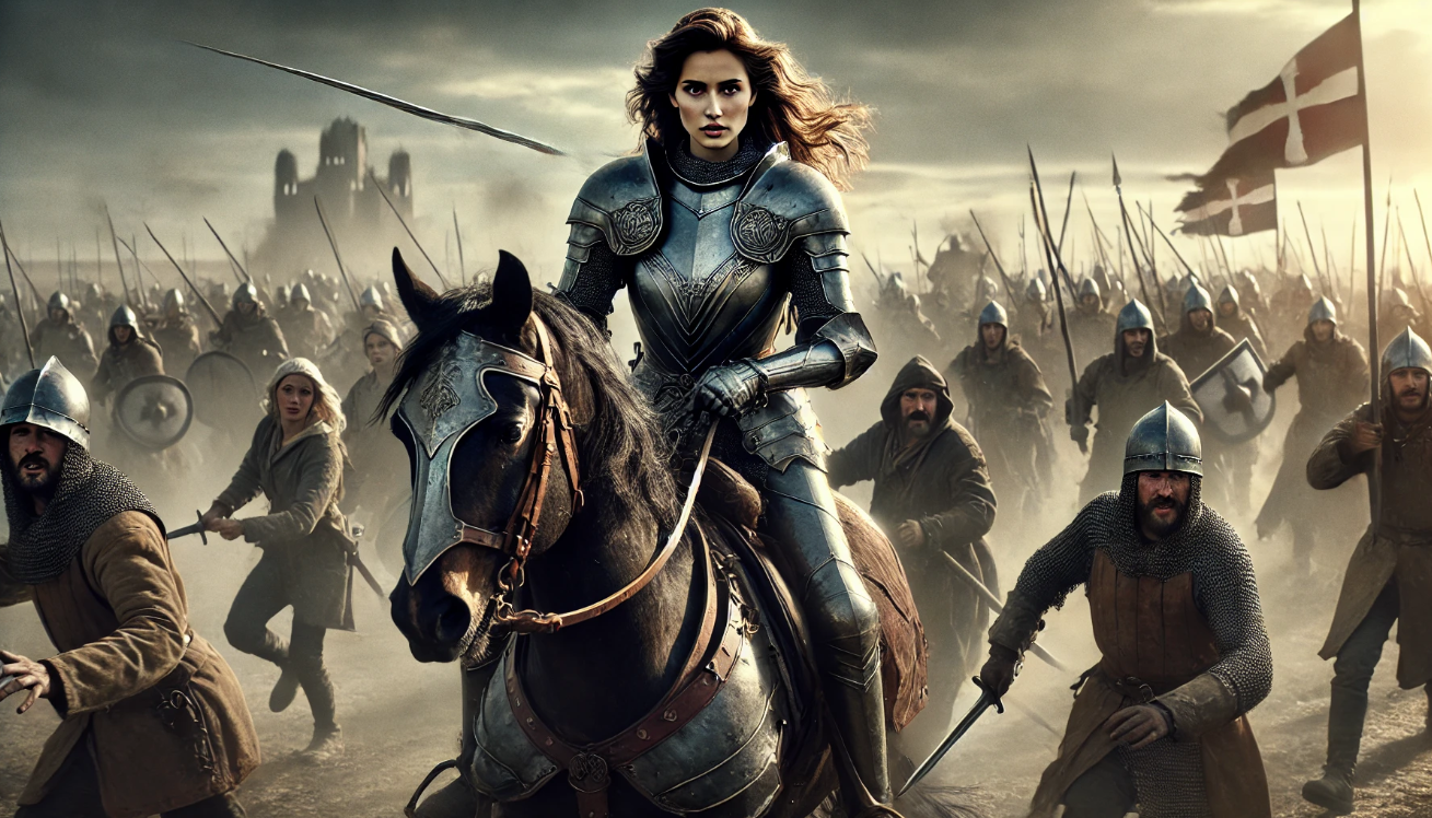 Armored woman leads charge

