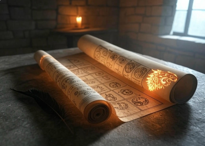 Scrolls candlelight dragon symbol