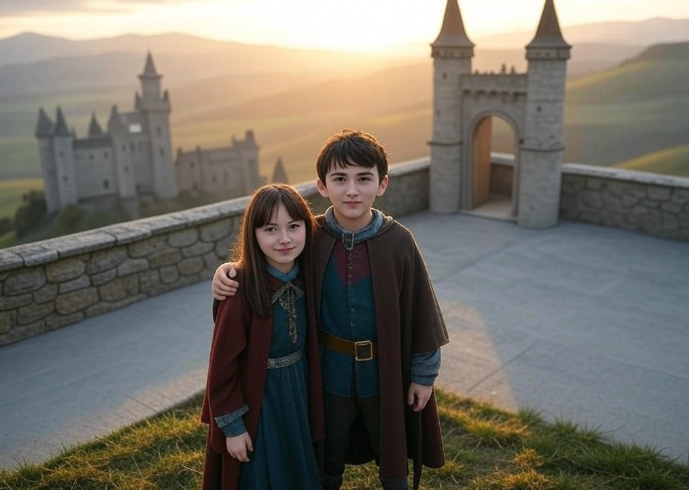 Siblings castle sunset view