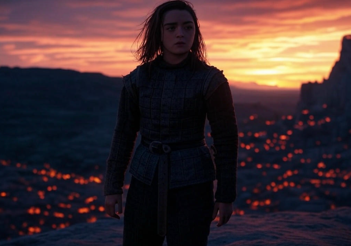 Warrior at fiery sunset