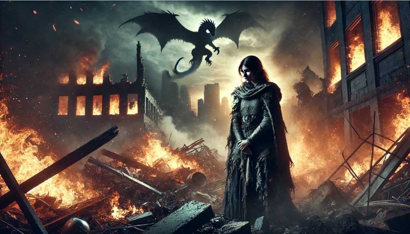 Queen stands amid destruction


