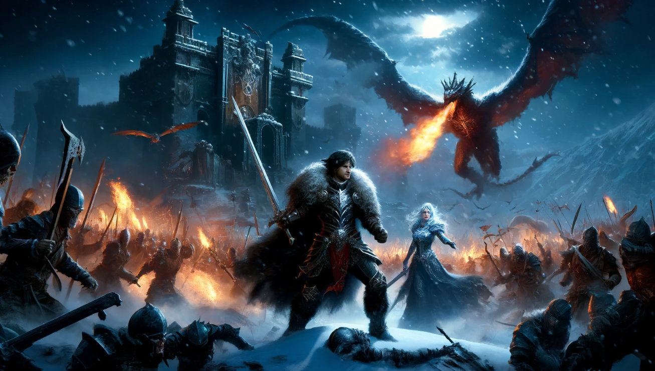 Warriors dragon castle snowy battle