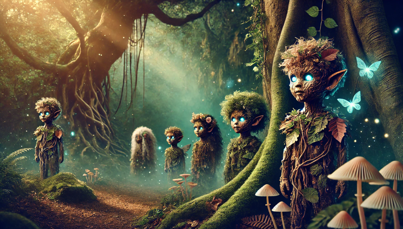 Magical forest tree creatures