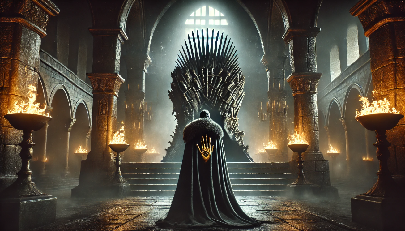 Throne room figure firelight