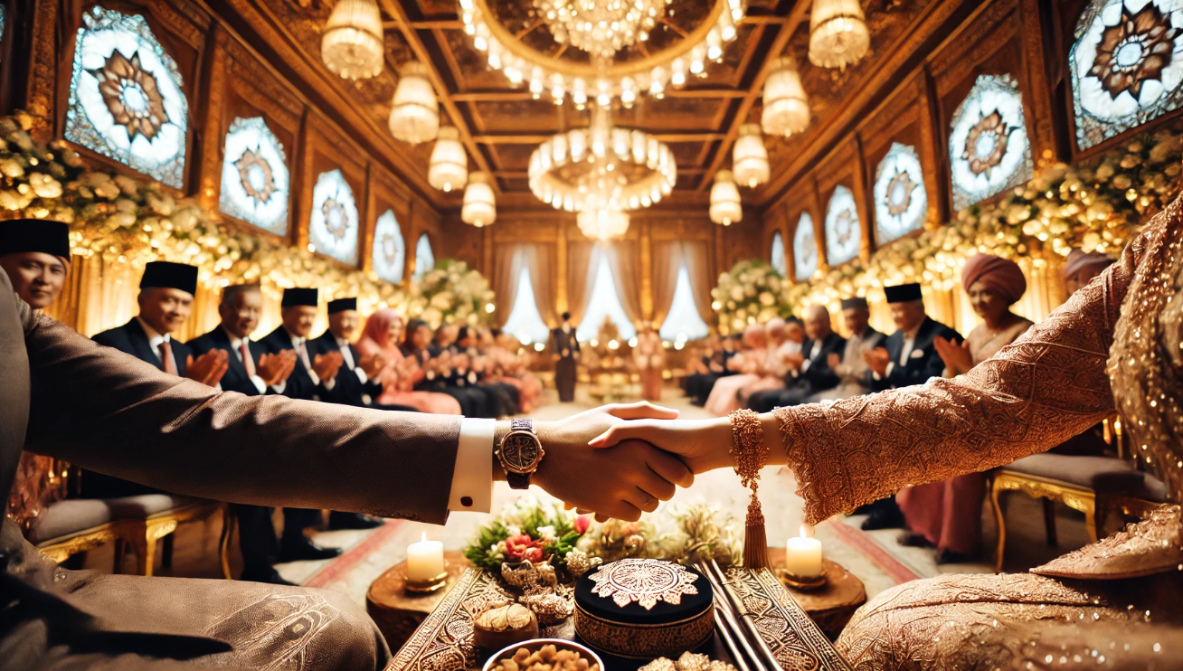 Wedding handshake ornate venue
