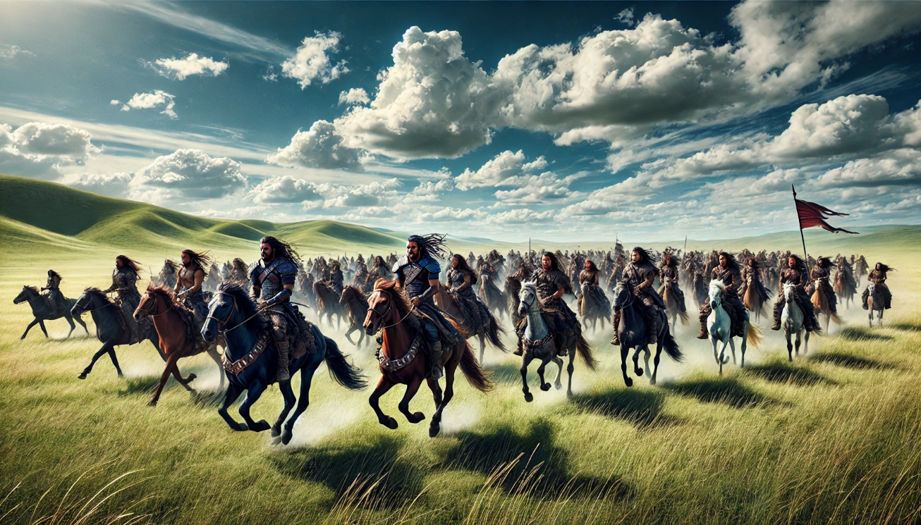 Warriors charge across plains
