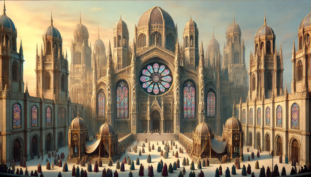 Majestic cathedral with crowd