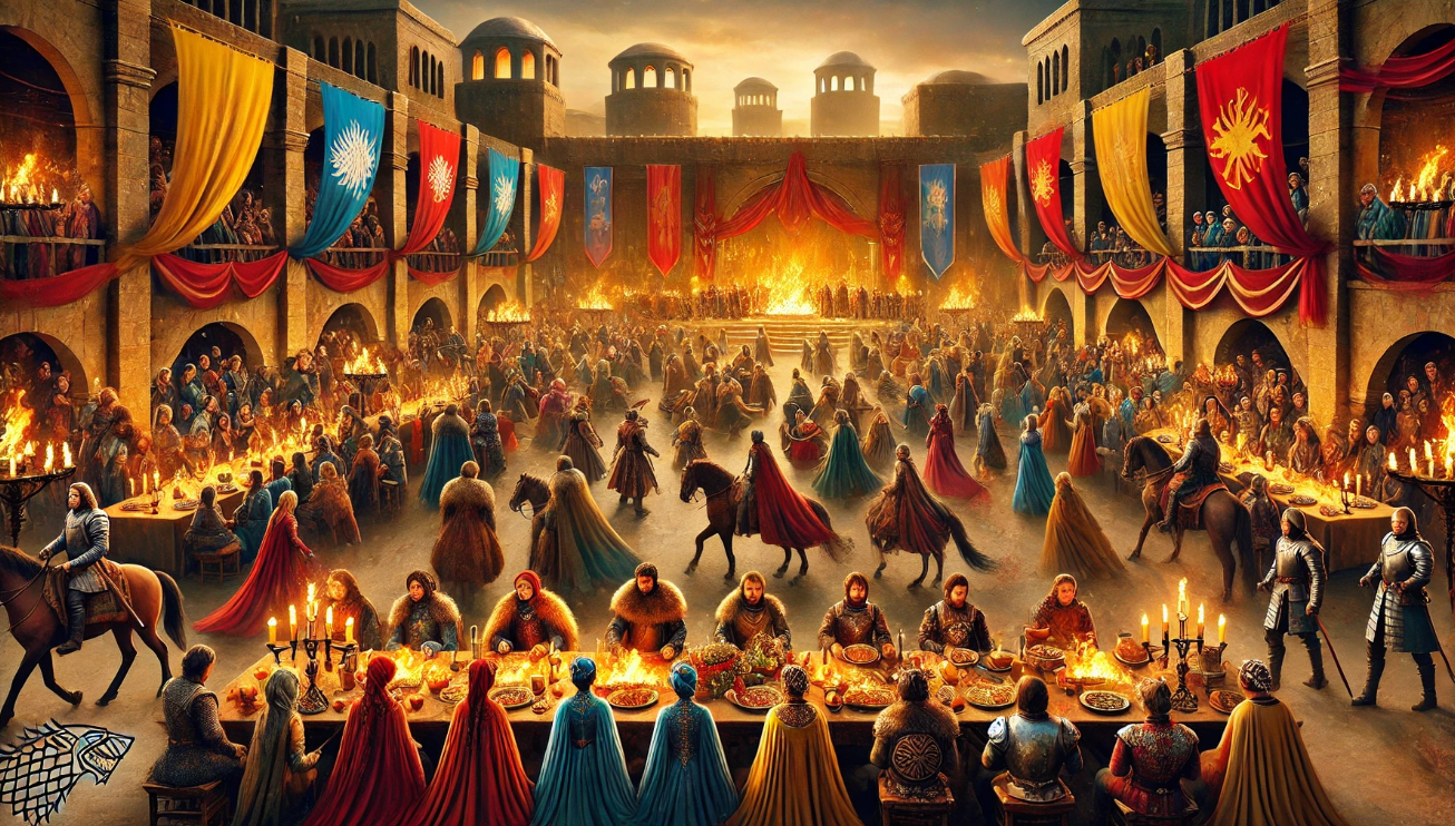 Medieval feast with banners