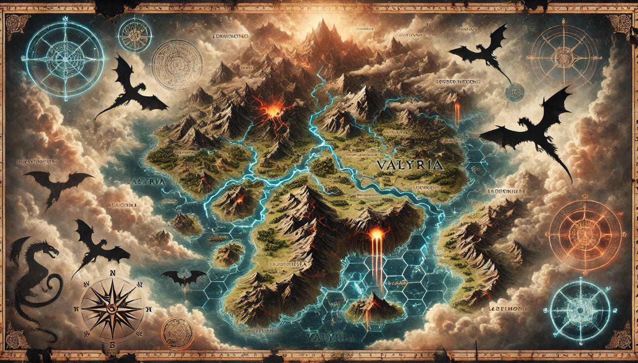 Fantasy map dragons flying