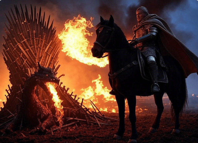 Knight dragon fiery battlefield