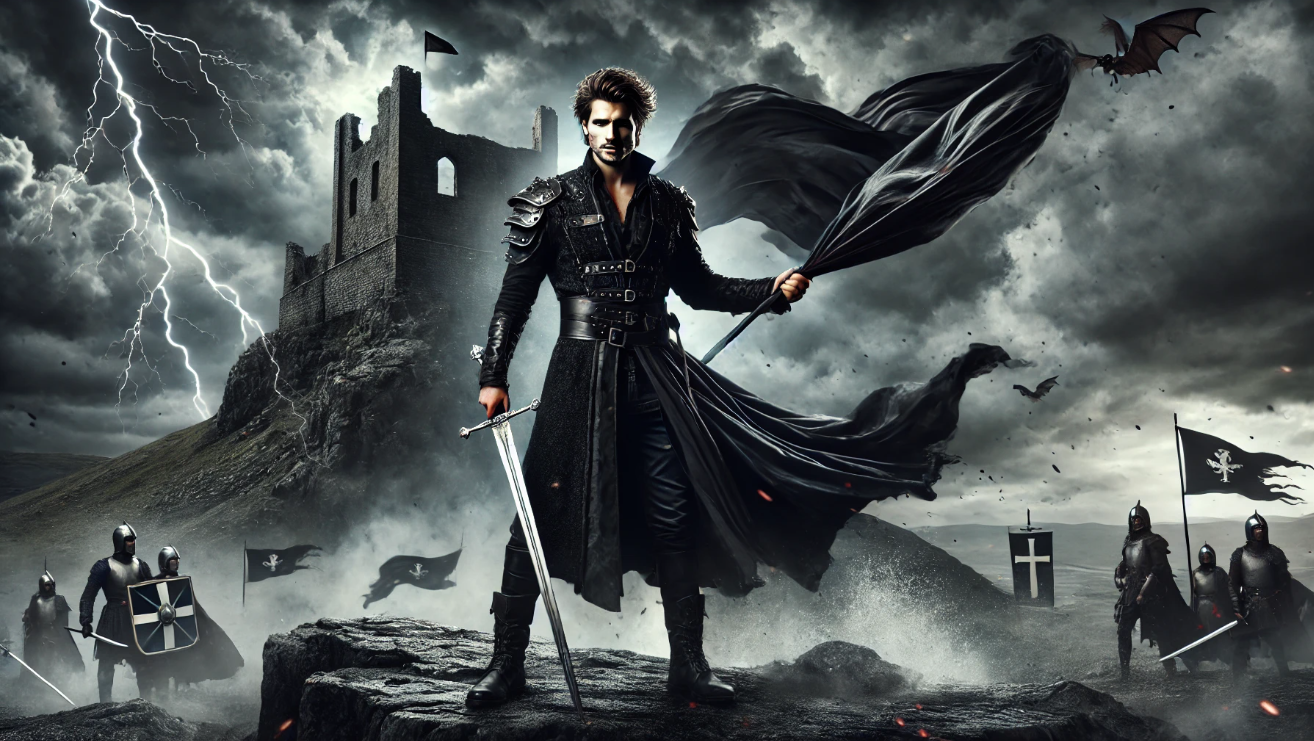 Dark warrior stormy castle