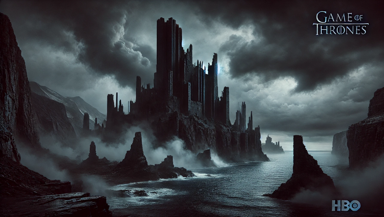 Dark castle stormy sea