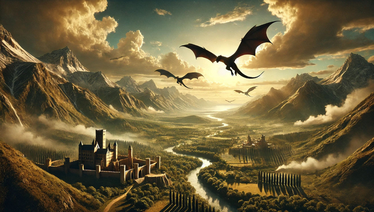 Majestic castles dragons soaring