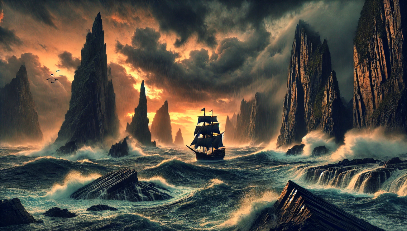 Dramatic ship stormy sea